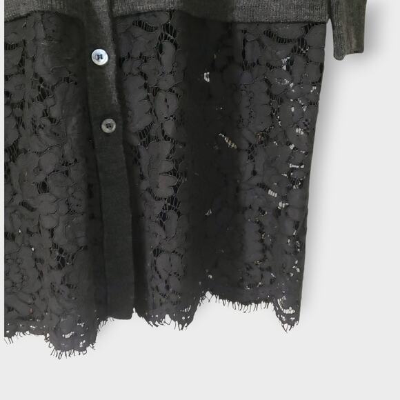 Wrap London Merino Wool Lace Trim Longlined Cardigan Grey Sz 10 Gothic Romantic - Picture 5 of 13